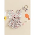 thumbnail image 4 of Bagilaanoe Newborn Baby Girl Summer Rompers Print Fly Sleeve Bodysuits + Headband 3M 6M 12M 18M Infant Ruffle One Piece Jumpsuit, 4 of 7