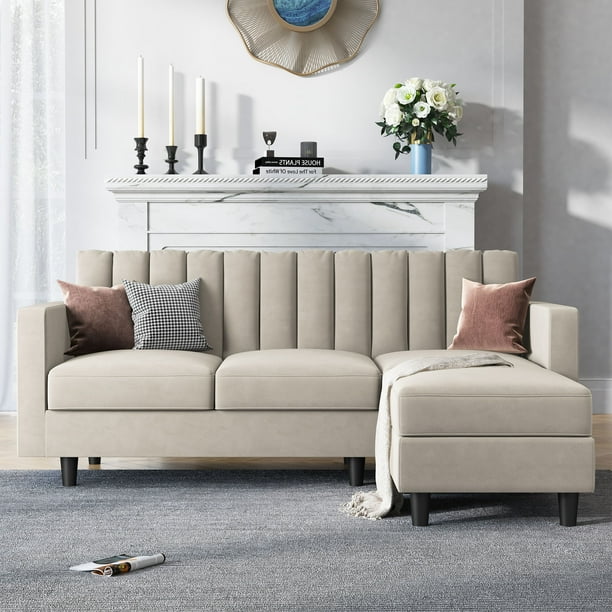 HONBAY Reversible Sofa Sectional for Living Room and Apartment, Pearl Grey