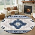thumbnail image 3 of 5ft Washable Round Rug, Vintage Aztec Non-Slip Circle Area Rug for Living Room Bedroom, Ethnic Tribal Style Navy Blue Mottled Geometric Indoor Floor Mat for Home Decor, 3 of 9