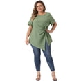 thumbnail image 3 of Unique Bargains Women Plus Size Asymmetrical Hem Round Neck Short Sleeve Twist Knot Top 1X Green, 3 of 6