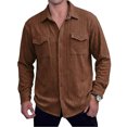 thumbnail image 2 of DPTALR Men's Casual Solid Color Turndown Collar Long Sleeve Shirt with Pockets,Coffee,Big and Tall Men XL, 2 of 7