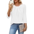 thumbnail image 3 of WIHOLL Women's 3/4 Sleeve Tops Dressy Casual Pleated Business Work Blouses Office Shirts, 3 of 11