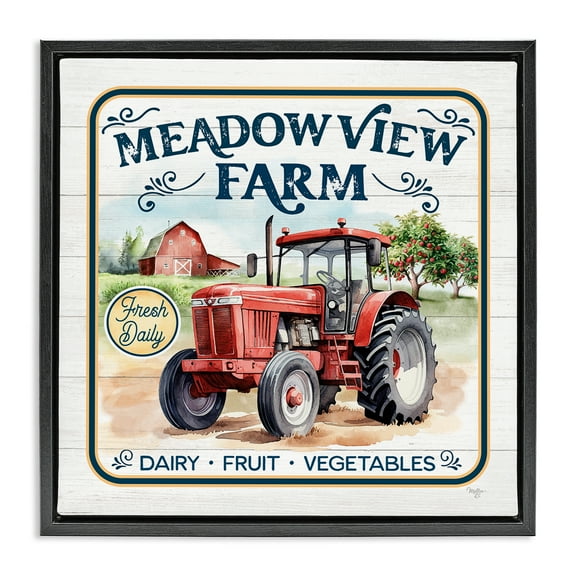 Stupell Industries Meadowview Farm Tractor Transportation Painting Black Floater Framed Canvas Art Print Wall Art, 18 x 18