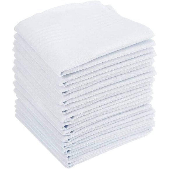 12PCS men's handkerchiefs cotton - handkerchiefs 40 x 40cm handkerchiefs fabric men in white, large handkerchiefs for men