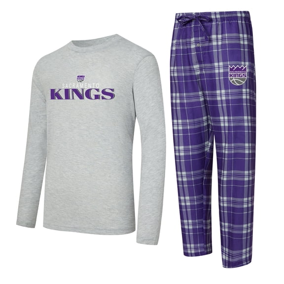 Men's Concepts Sport Purple Sacramento Kings Regulate Long Sleeve T-Shirt & Plaid Pant Set