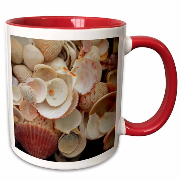 3drose, Usa, Florida. Close up of Shells on Santa Rosa Beach., 15oz Two-tone Red Mug