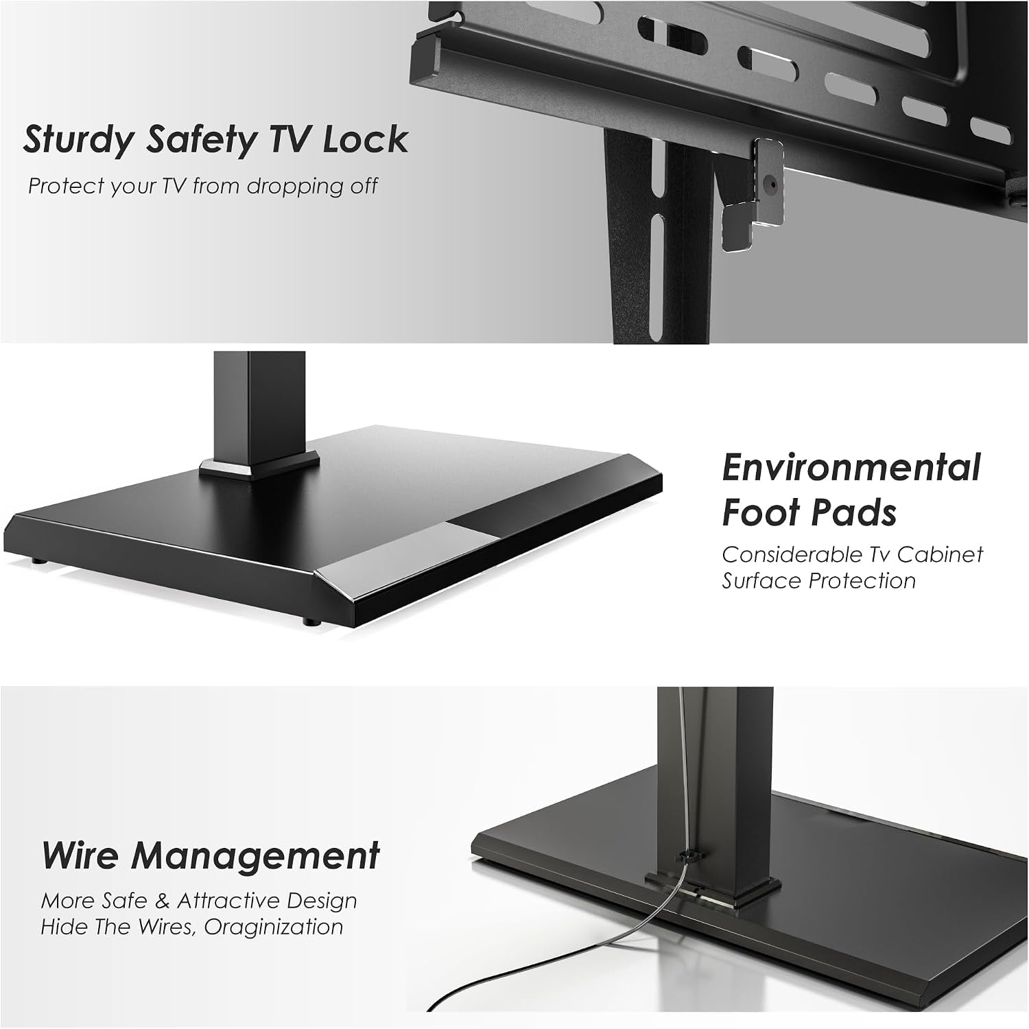 FITUEYES Corner TV Stand for 32–75 Inch TVs, Black, Swivel & Tilt, Height Adjustable, Iron Base