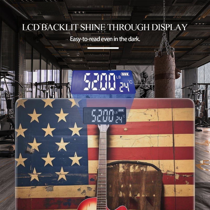 High Precision Body Weight Scale Smart Bathroom Scales with Large LCD Display(400lbs),Decorative for Bedroom-Acoustic Guitar In Front Of American Flag