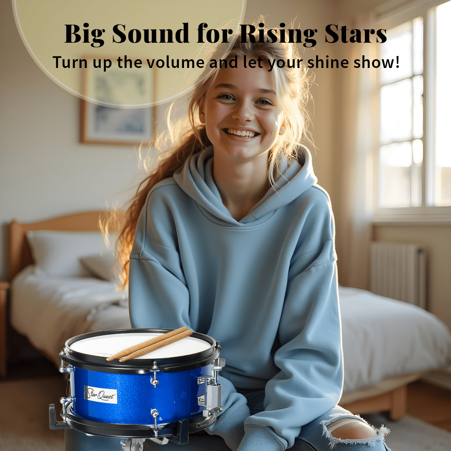 StarQuest Junior 3-Piece Drum Set – Premium Metallic Blue Finish with Bass, Snare, Tom and Crash Cymbal – Perfect for Junior Drummers and Beginners