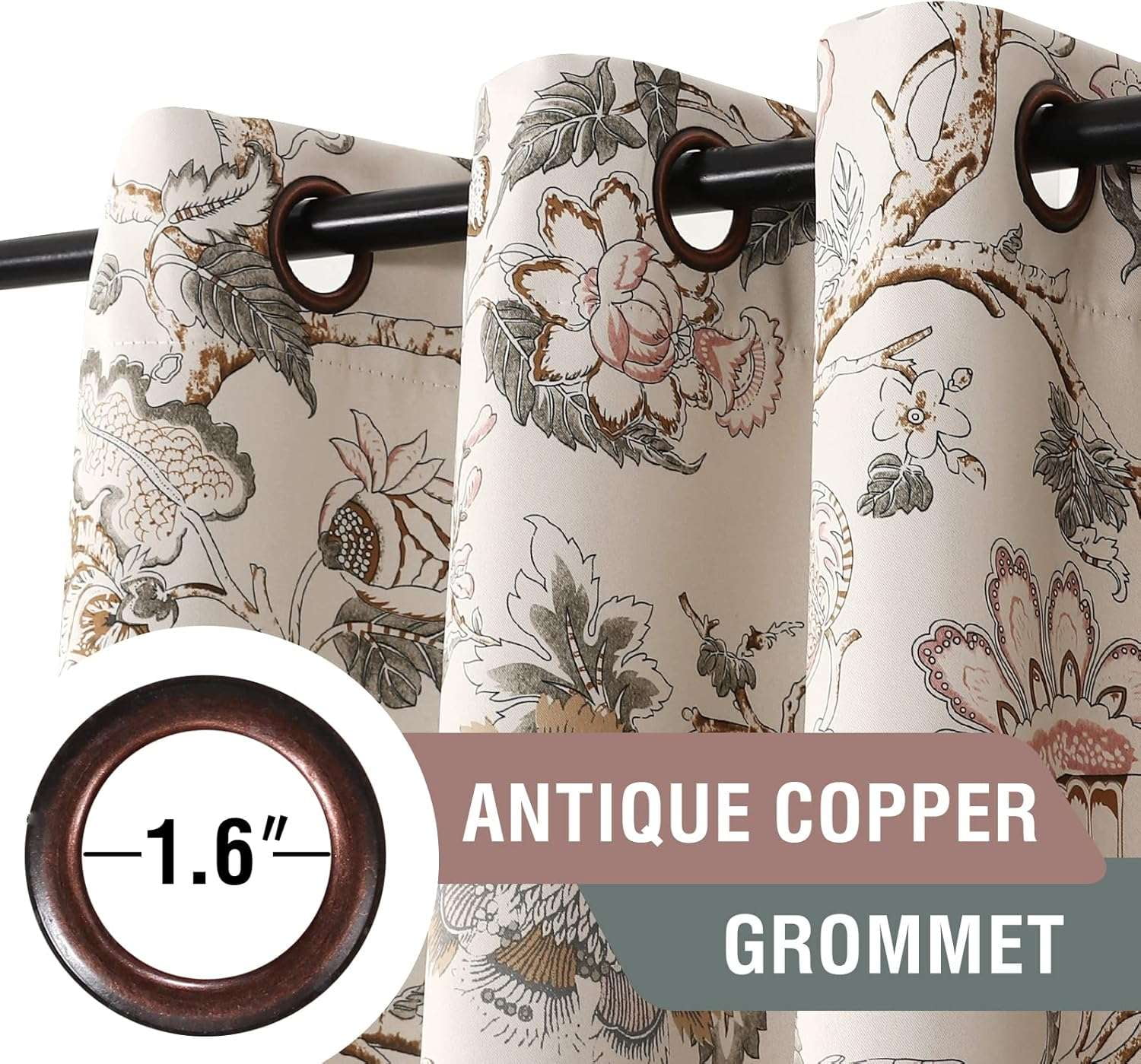 Turquoize Blackout Curtains 2 Panels Set Floral Print Drapes for Bedroom Thermal Insulated Grommet Window Curtain for Living Room(52"x 96",Sage Brown Floral)