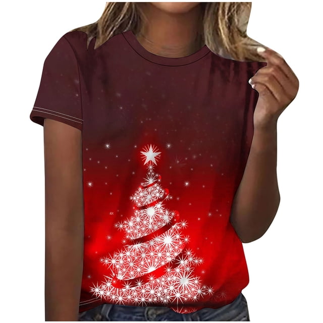 Camisetas Casuales de las Mujeres Suéter de Manga Corta Impreso Cuello Redondo, Poliéster Ligero para Todas las Estaciones Diario Y Confort de Uso