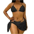 thumbnail image 2 of 3 Piece Swimsuits for Women Halter Triangle Bikini Sets with Floral Mesh Sarong Skirt Cover Up 3D Rose Flower Bathing Suits Beachwear, 2 of 9