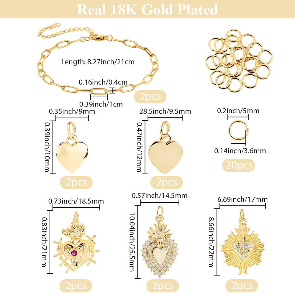 DIY Heart Themed Charm Bracelet Making Kits include Carbon Steel Jewelry Pliers Stainless Steel Chain Bracelets 304 Stainless Steel Jump Rings