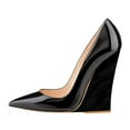 thumbnail image 3 of FSJ Women Formal Wedges High Heel Slip On Pumps Pointed Closed Toe Wedding Party Evening Dress Office Shoes Size 9.5 Black, 3 of 3