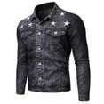 thumbnail image 2 of Lovskoo Men's Embroidered Denim Shirt Jacket Casual Button Solid Color Long Sleeve Jacket Denim Blouse Coat Black, 2 of 4