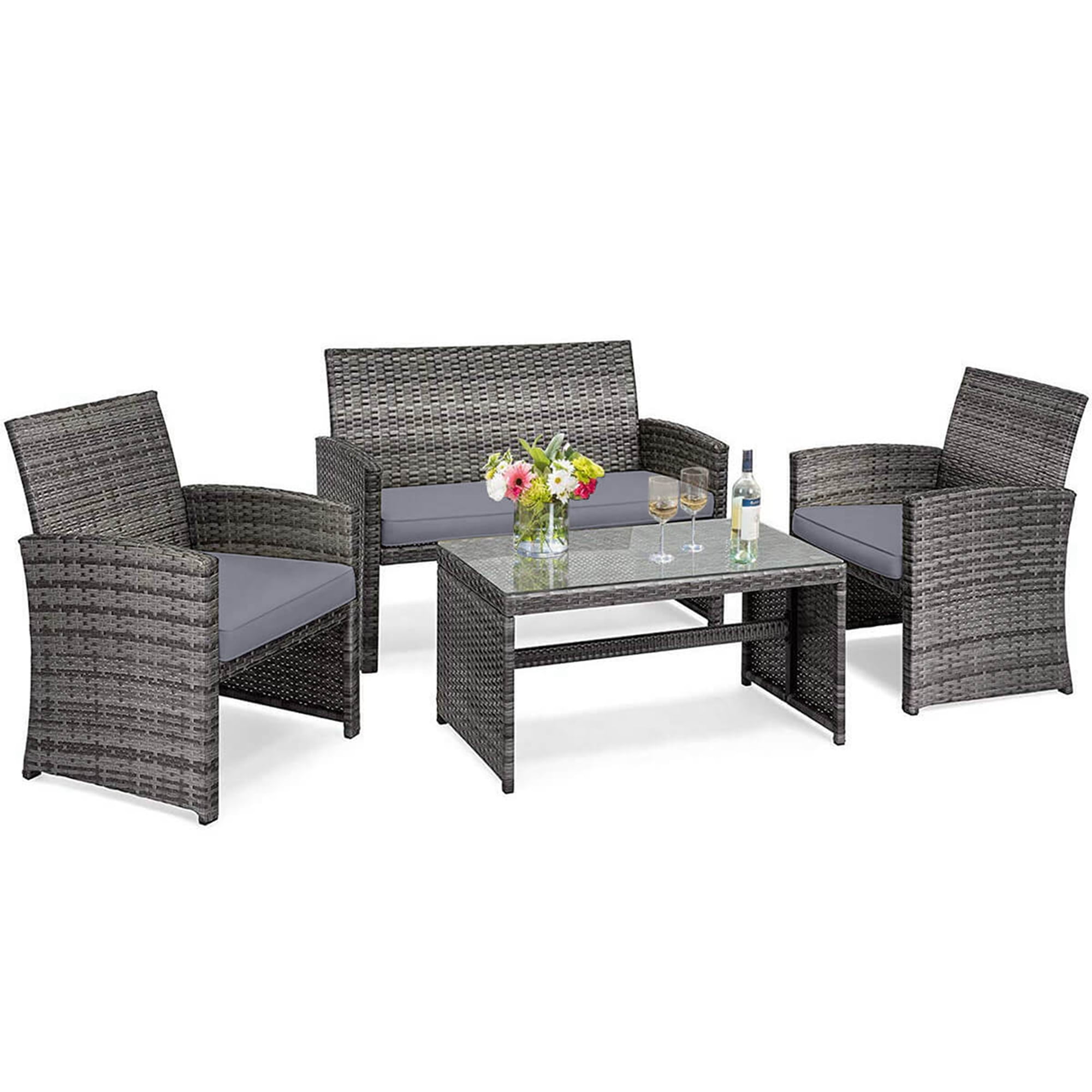 Costway 4 Steel Functional Outdoor Conversation Sets with Loveseat and Chairs, Gray