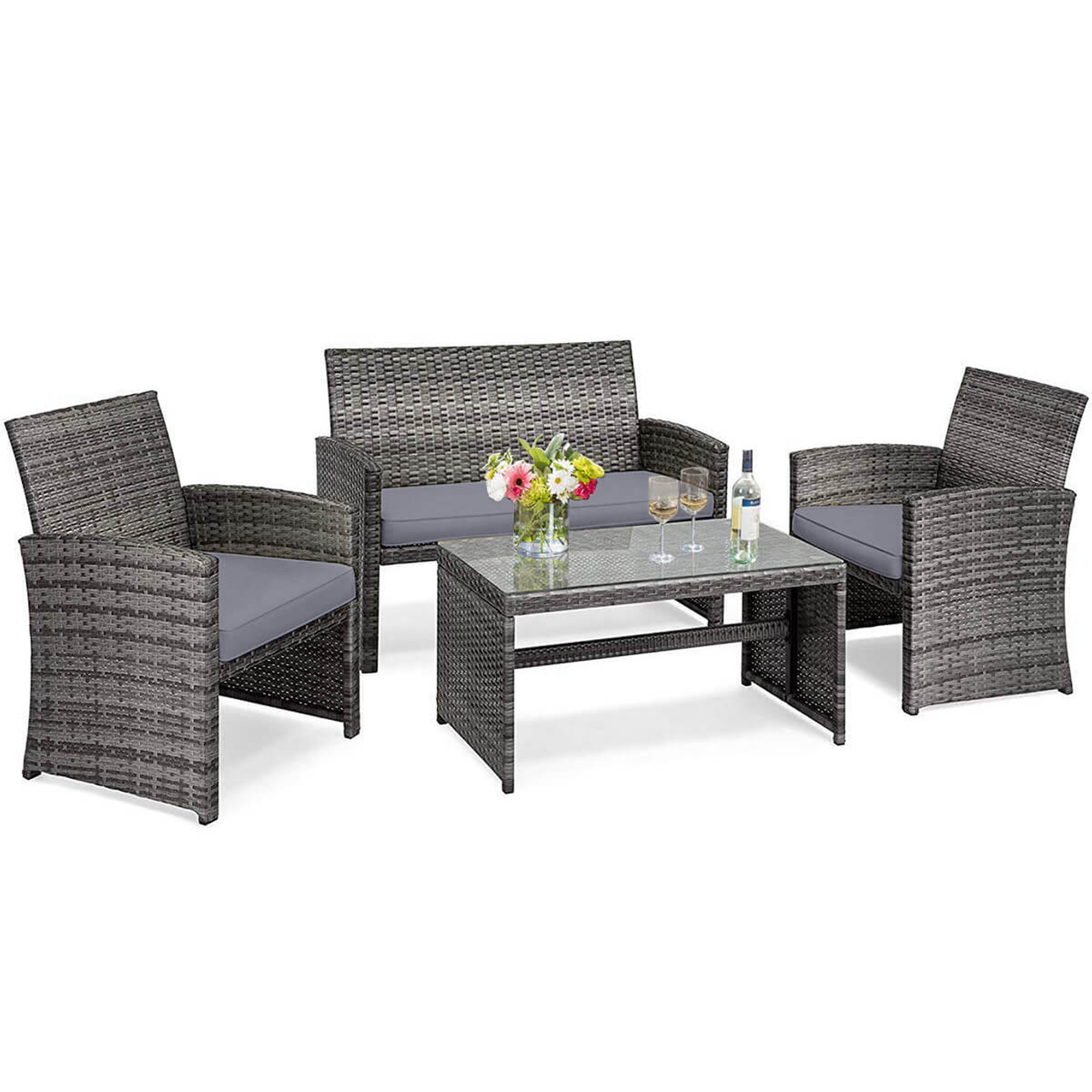 Costway 4-Piece Outdoor Conversation Set with Loveseat, Gray photo 2