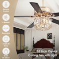 thumbnail image 3 of PHORUS 52" Crystal Ceiling Fan with Lights and Remote Control,Indoor Farmhouse Ceiling Fan, Wood Blades,Quiet Chandelier Fan for Living Room, Dining Room, Bedroom,Gold, 3 of 12