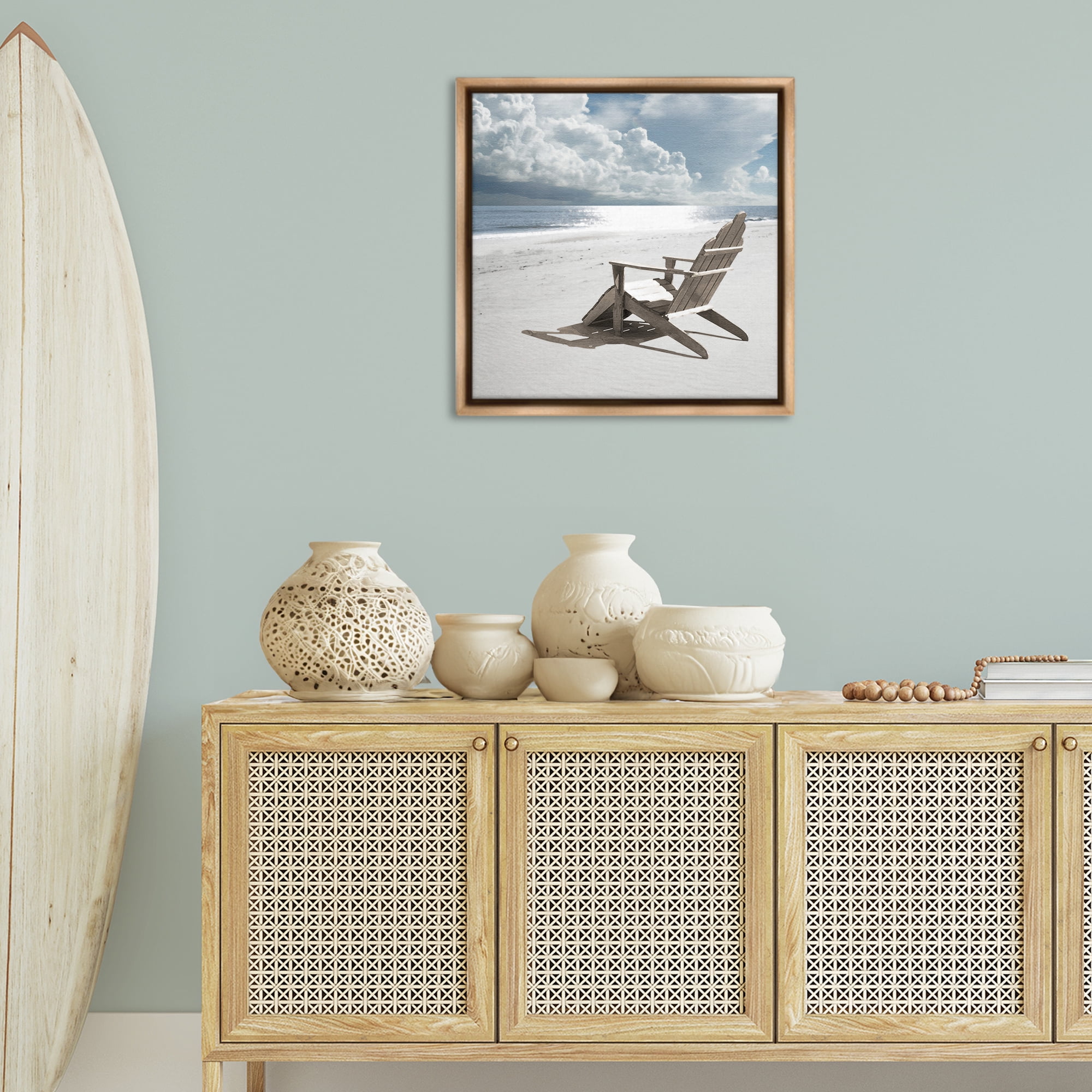 Stupell Industries Rolling Clouds Beach Coastal Photography Brown Floater Framed Canvas Art Print Wall Art, 25 x 25