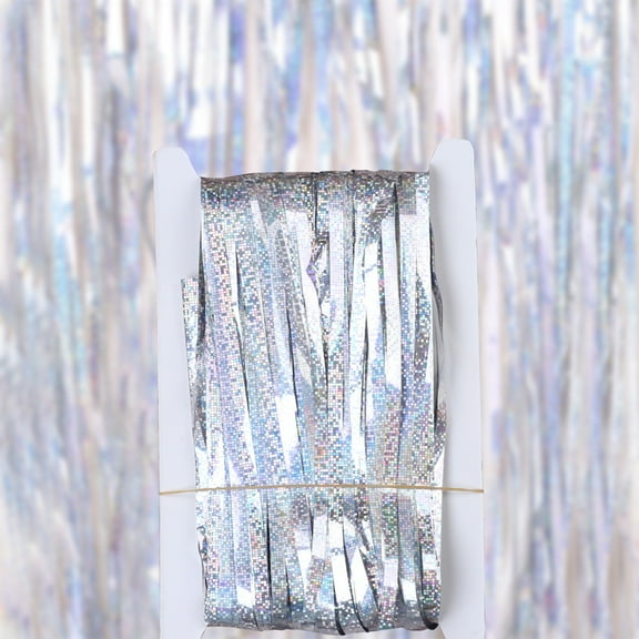 Nvzi-c 2 Pack 3.28x6.56 Feet Silver Foil Fringe Backdrop Curtains, Tinsel Streamers Birthday Party Decorations, Fringe Backdrop for Graduation, Disco Party，Baby Shower，Silver
