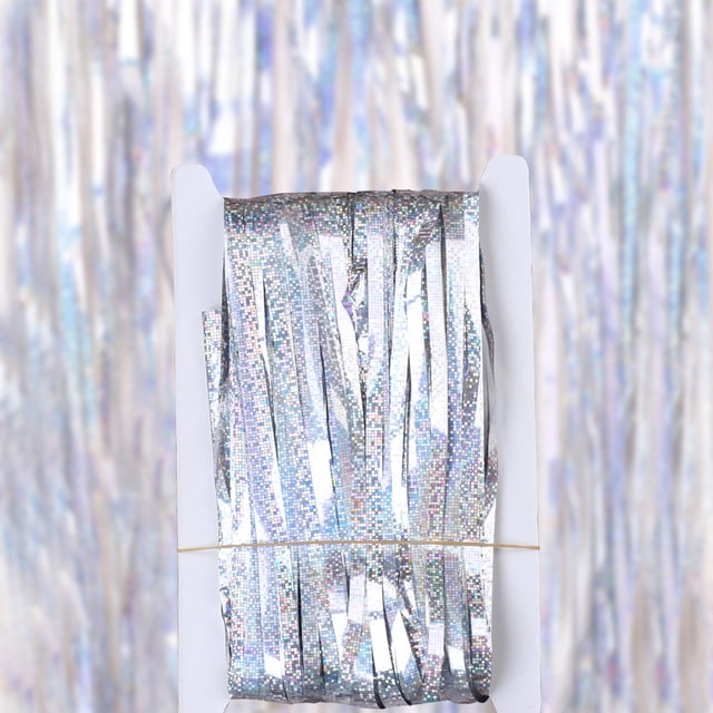 Nvzi Paquete de 2 cortinas de fondo con flecos de papel de aluminio plateado de 3,28 x 13,12 pies,fiesta de discoteca, baby shower, plateado