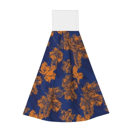 

Qekee Golden Maple on Navy Blue Print Hanging Kitchen Towels Coral Velvet Wipe Hand Towel Absorbent Hand Towels Microfiber Tie Towel for Bathroom Kitchen Decor
