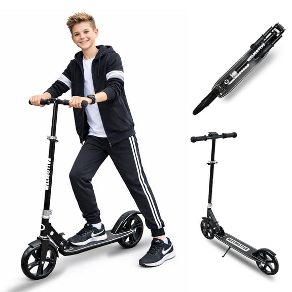 Welmotive Scooter for Kids Ages 6+, Teens & Adults, Lightweight Kick Scooter 3 Adjustable Heightand Rear Brake, Big Wheel Foldable Scooter for Indoor & Outdoor.