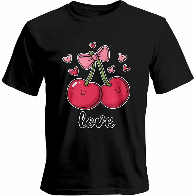 Camisetas para hombre, camisetas casuales de manga corta con estampado de cerezas para San Valentín, camisetas gráficas para hombre