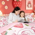thumbnail image 4 of meiyoeat Strawberry Letter G Full Size Comforter Sets for Girls, Kawaii Bowknot Floral Bedding Comforter Set for Bedroom, Pink, Pink Reversible, 3 Pieces, 1 Comforter and 2 Pillowcases, 4 of 6