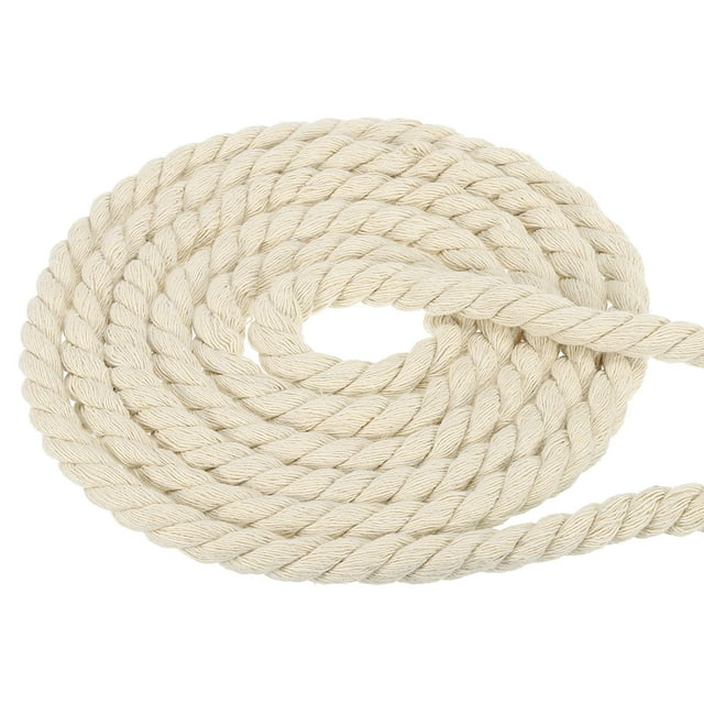Unique Bargains Natural Twisted Cotton Rope 1/2 Inch x 82 Feet 3 Strand Tug of War Rope with Sealing Tape Beige