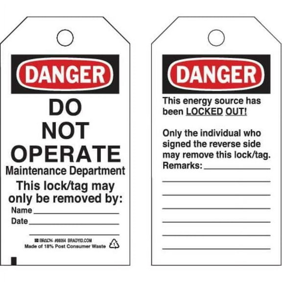 Brady Danger Tag,5-3/4 x 3 In,Cardstock,PK25 65442