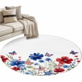 thumbnail image 2 of Round Area Rug 3ft, 4th of July Blue Red Flower Butterfly Non-Shedding Washable Area Rug, USA Flag Star Non Slip Low-Profile Circle Rugs for Living Room, Bedroom Dining Room, 2 of 9