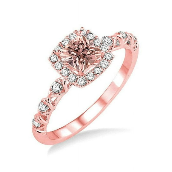 Perfect 1.50 Carat Princess cut Morganite and Diamond Halo Engagement Ring in 14k Rose Gold morganite & diamond engagement ring