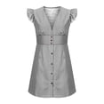 thumbnail image 1 of LOVZFMLL Robe d'Été pour Femme à Encolure Aguichant, Rayée, à Boutons, à Manches Courtes, Bleu Foncé, m, 1 of 5
