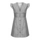 thumbnail image 1 of Mini Vestido de Verano, V-Cuello Raya Botón Delantero Vestido de Manga Corta, Poliéster Casual Sexy para las Mujeres, 1 of 5