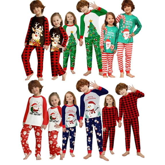 WIBACKER Kids Christmas Plaid Deer Pajamas Long Sleeve Holiday Pjs Set Toddler Boys Girls Xmas Jammies 2-14 Years