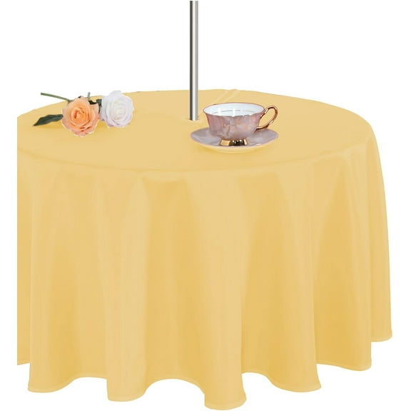 Outdoor and Indoor Tablecloth - Washable Table Cover Waterproof Wrinkle Free Table Cloth with Zipper and Umbrella Hole for Spring/Summer/Party/Picnic/BBQS/Patio Beige 60R