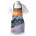 thumbnail image 3 of Winter Apron Majestic Winter Seasonal Scenery over High Mountain Peaks with Dusk Color Sky, Unisex Kitchen Bib Apron with Adjustable Neck for Cooking Baking Gardening, Orange White, by Ambesonne, 3 of 3
