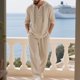 thumbnail image 4 of Ceisia Men's Loose Fit Cotton-Linen 2-Piece Set Hooded Henley Long Sleeve Shirt with Elastic Waist Wide Leg Pants Gifts, 4 of 8