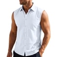 thumbnail image 2 of Cheytotty Mens Sleeveless Lapel Shirt, Solid Color Button Cardigan, Casual Sports Top White M, 2 of 9