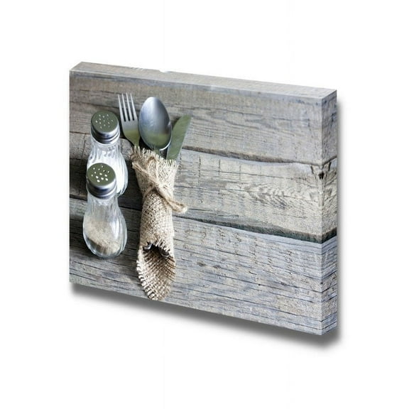 Canvas Prints Wall Art - Cutlery Kitchenware on Old Wooden Boards Food/Kitchen Concept | Modern Wall Decor/Home Decoration Stretched Gallery Canvas Wrap Giclee Print & Ready to Hang - 32" x