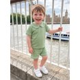 thumbnail image 6 of Loicainy Baby Toddler Boy Summer Clothes Set 6 12 18 24 Months 2T 3T 4T Short Sleeve Doll Collar Tops Elastic Shorts Outfits, 6 of 9