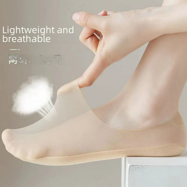 Calcetines de malla de seda de hielo ultrafinos de verano Calcetines náuticos para mujer Calcetines de verano para mujer Fondo de algodón Boca baja Invisible Silicona Talón antideslizante