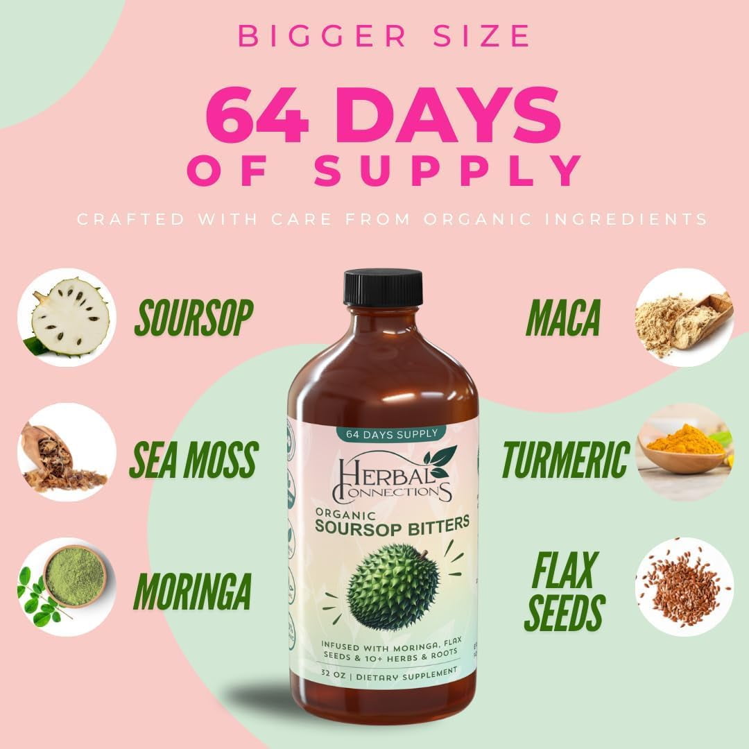 Herbal Connections Organic Soursop Bitters - 32 Ounces, Vegan, Organic and Non-GMO