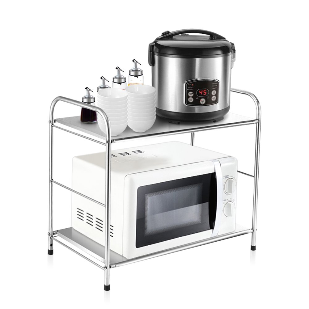 2Layer Stainless Steel Microwave Oven Shelf Kitchen Storage Rack And