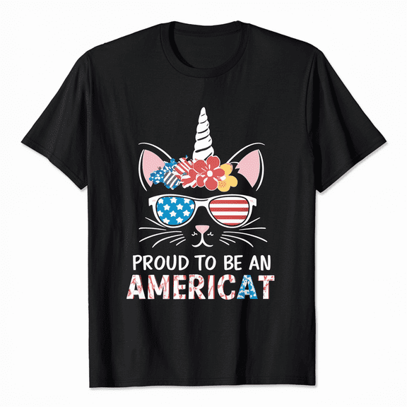 Patriotic American Cat T-Shirt 4th of July Independence Day USA Tee