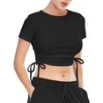 thumbnail image 2 of HTOOQ Ribbed Crop Top for Women Summer Ruched Crop Tops with Drawstring Scoop Neck T Shirts for Women, 2 of 5