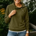thumbnail image 3 of SYwaren Women's Stylish Sweatshirt Solid Color Turn Down Collar Button Long Sleeve Hoodless Casual Loose Fit Top, 3 of 6