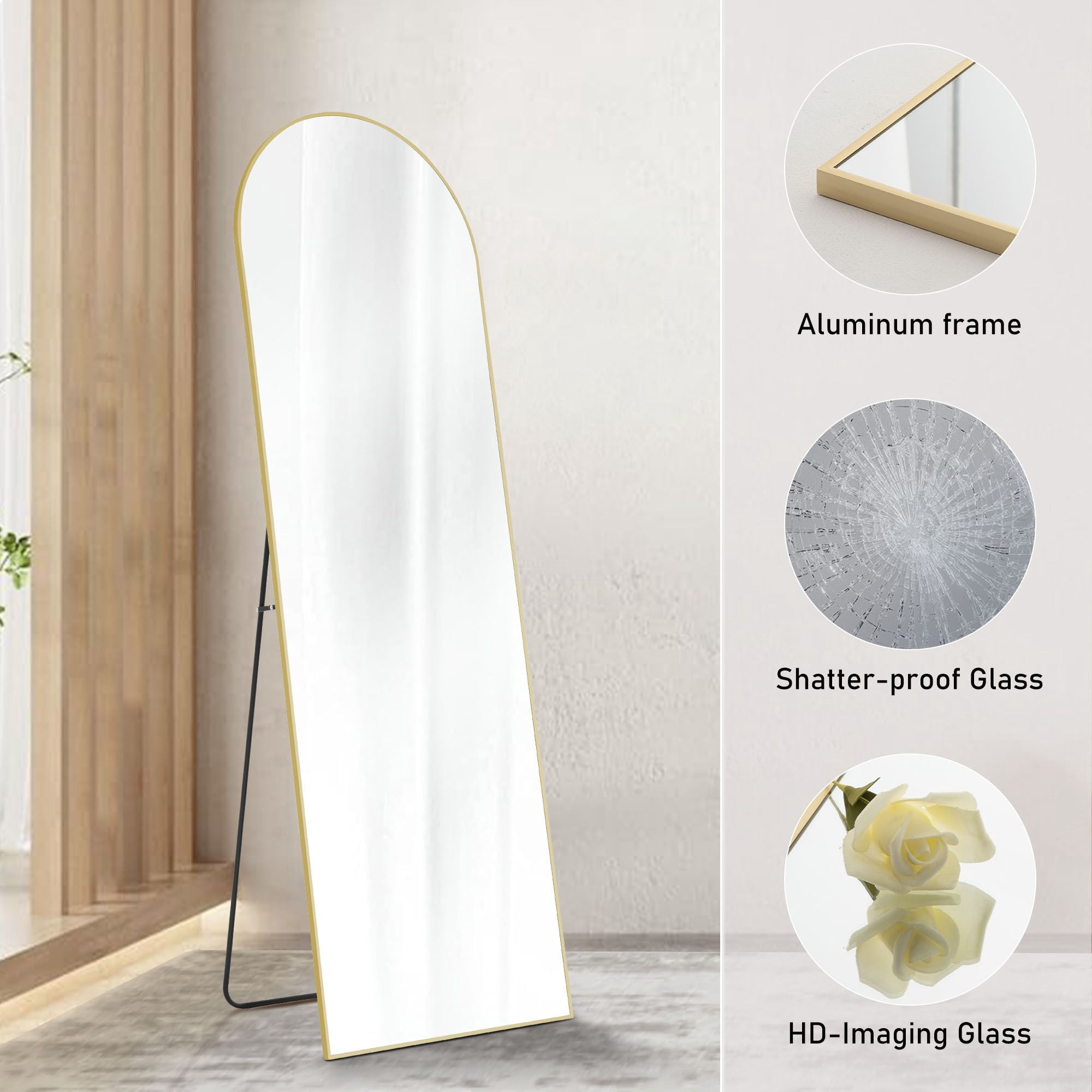 64"x21" Full Body Wall Mirror Standing Hanging or Leaning Wall-Mounted Mirrors with Stand Aluminum Alloy Frame Living Room