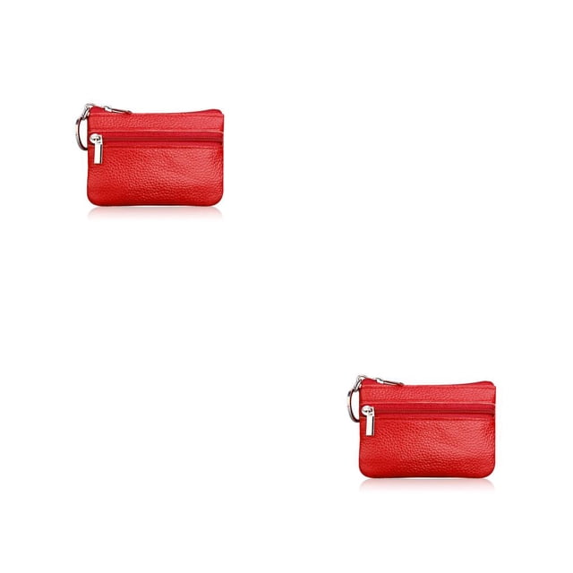 Qarigey Cartera de cuero para mujer, almacenamiento de llaves para tarjetas de crédito, llavero con fecha escolar para viaje, monedero, Rojo 2piezas